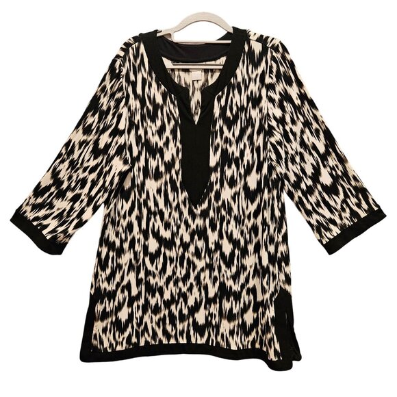 Chico's Tops - Chico's Size 3 Tunic Womens 16 Black White Animal Print Stretchy Flowy Career